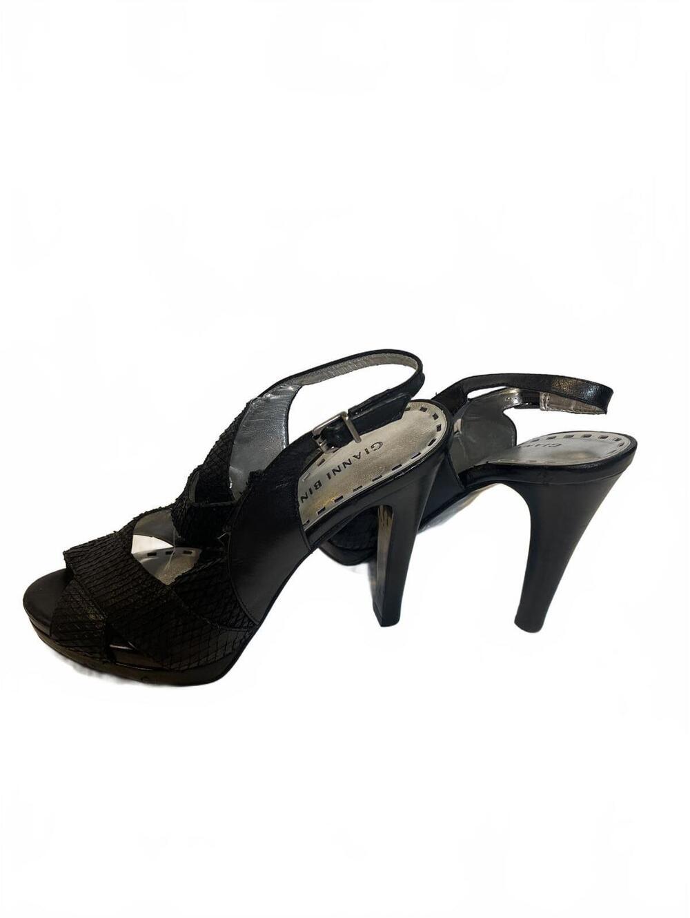 Gianni Bini Black Snakeskin Texture Strappy Heeled Sandals Buckle Strap Sz 7.5 - Picture 3 of 7
